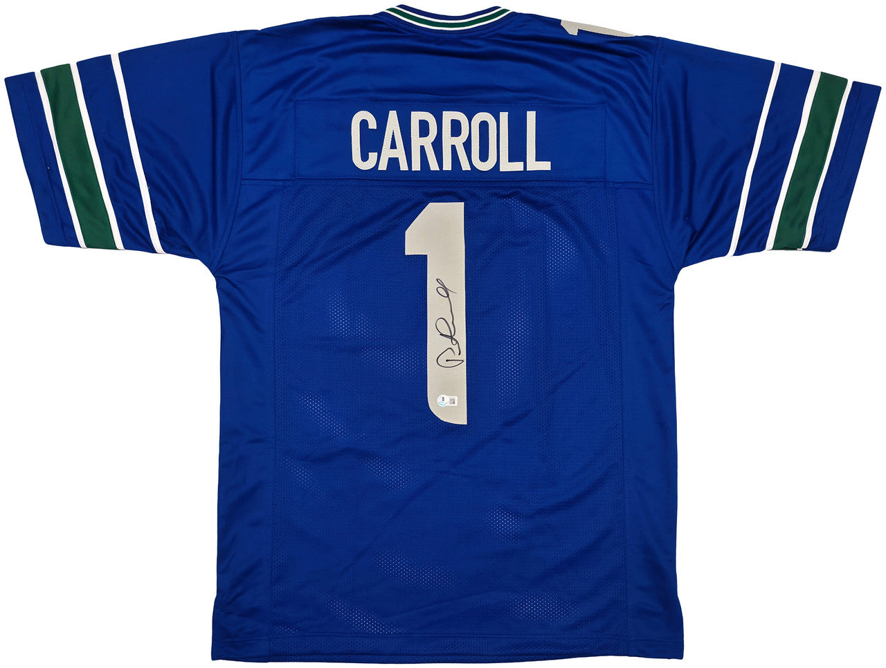 Seattle Seahawks Pete Carroll Autographed Blue Jersey Beckett BAS QR Stock #256903
