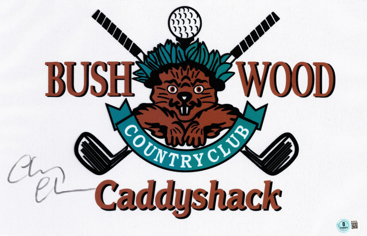 Chevy Chase Autographed 12x18 White Caddyshack Pin Flag Beckett BAS QR Stock #256733