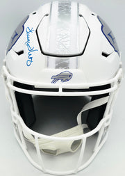 Jim Kelly, Thurman Thomas & Andre Reed Autographed Buffalo Bills Rivalries White Full Size Authentic Hyper Speed Flex Helmet Beckett BAS Witness Stock #256868