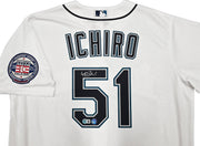 Seattle Mariners Ichiro Suzuki Autographed White Nike Hall of Fame Patch Jersey Size L IS Holo & Beckett BAS Witness Stock #256857