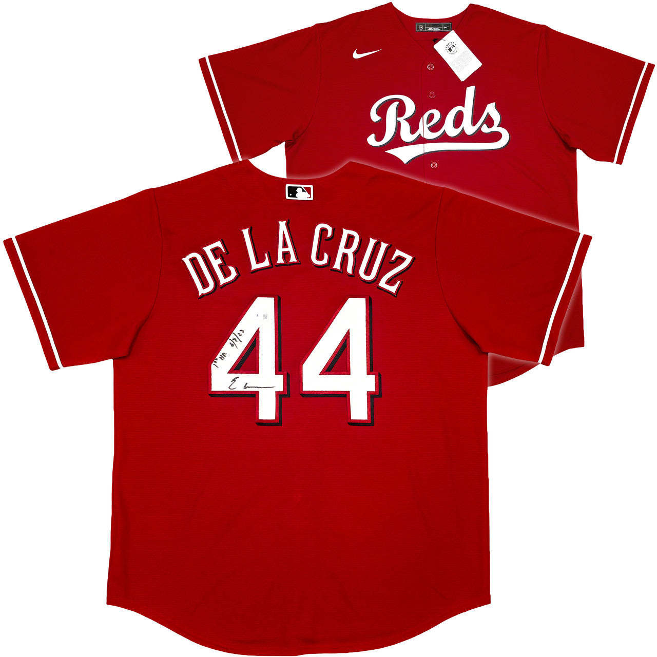 Cincinnati Reds Elly De La Cruz Autographed Red Nike Jersey Size XL "1st HR 6/8/23" Beckett BAS Witness Stock #256882