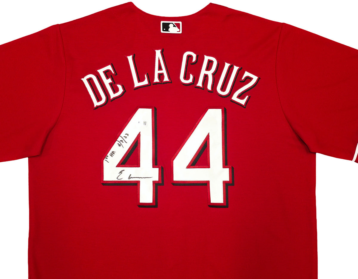 Cincinnati Reds Elly De La Cruz Autographed Red Nike Jersey Size XL "1st HR 6/8/23" Beckett BAS Witness Stock #256882
