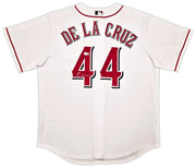 Cincinnati Reds Elly De La Cruz Autographed White Nike Jersey Size L Beckett BAS Witness Stock #256883