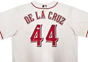 Cincinnati Reds Elly De La Cruz Autographed White Nike Jersey Size XL Beckett BAS Witness Stock #256884