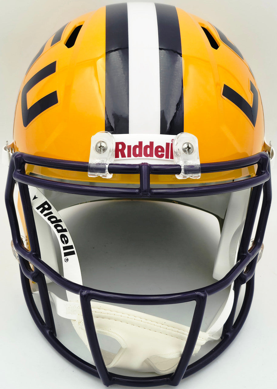 Patrick Peterson Autographed LSU Tigers Yellow Full Size Speed Replica Helmet Beckett BAS Witness Stock #259969