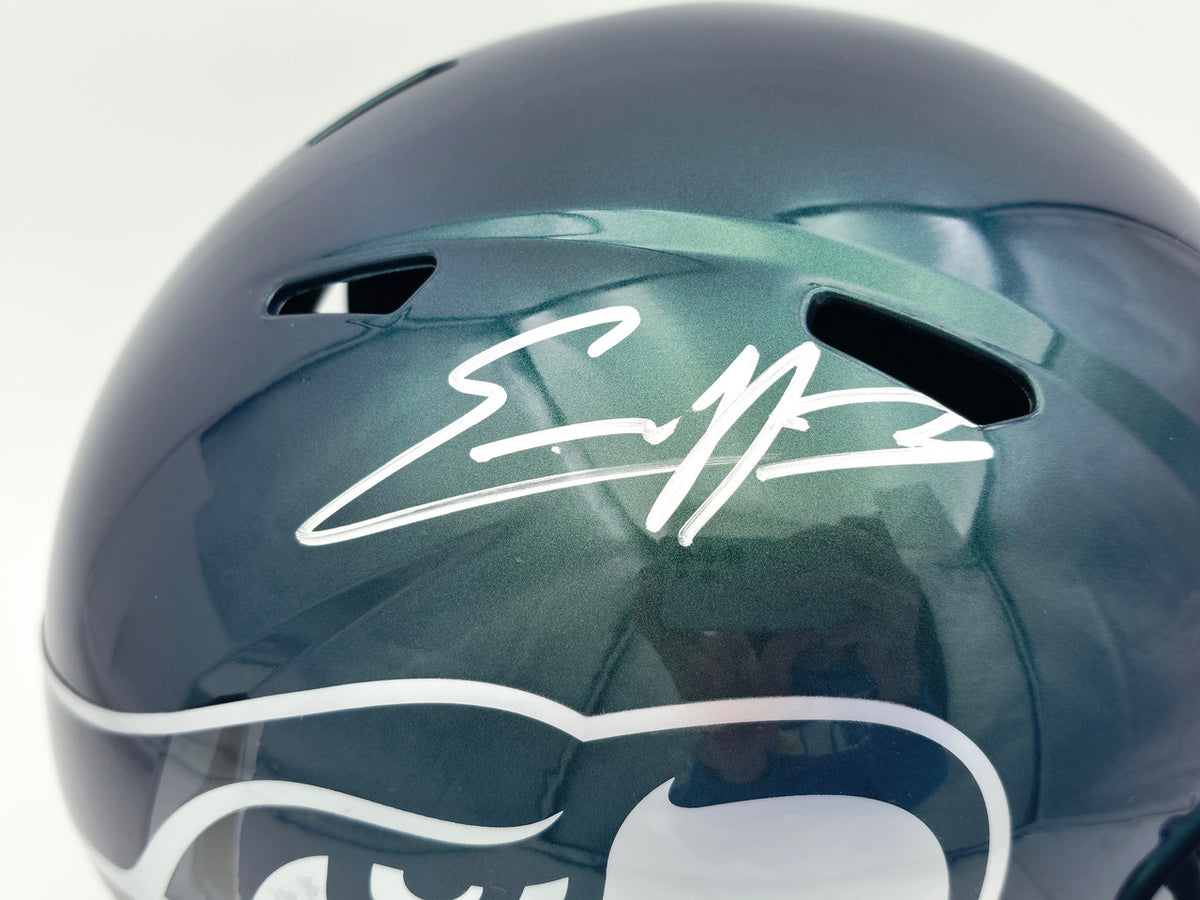 Nick Emmanwori Autographed Seattle Seahawks Metallic Green Rivalries Full Size Speed Replica Helmet Beckett BAS Witness Stock #260082