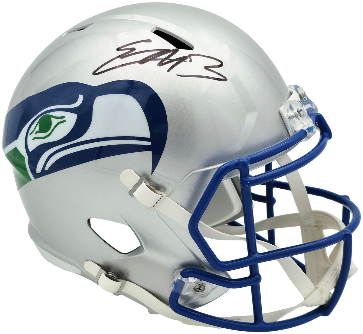 Nick Emmanwori Autographed Seattle Seahawks 1983-2001 Throwback Silver Full Size Speed Replica Helmet Beckett BAS Witness Stock #260085