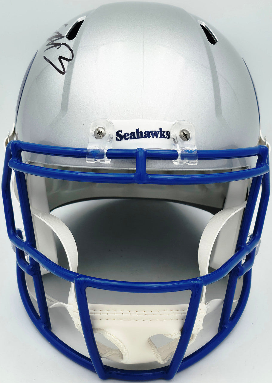 Nick Emmanwori Autographed Seattle Seahawks 1983-2001 Throwback Silver Full Size Speed Replica Helmet Beckett BAS Witness Stock #260085