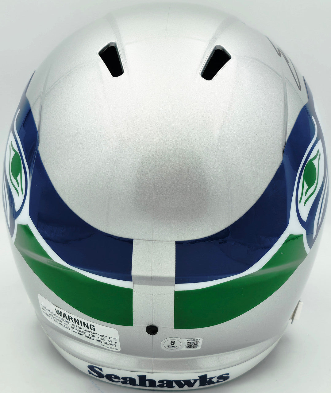 Nick Emmanwori Autographed Seattle Seahawks 1983-2001 Throwback Silver Full Size Speed Replica Helmet Beckett BAS Witness Stock #260085