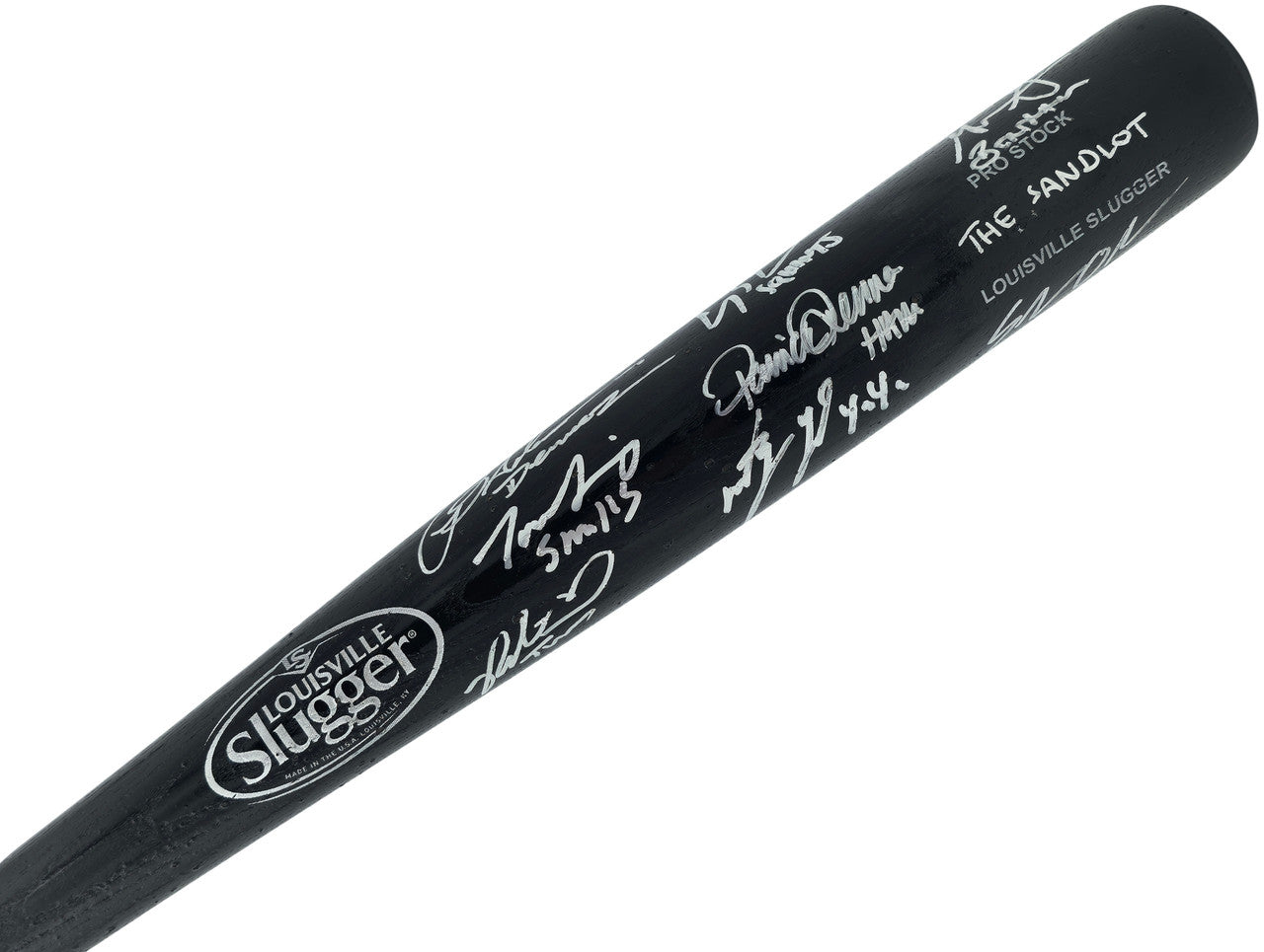 The Sandlot Movie Cast Autographed Black Louisville Slugger Baseball Bat With 8 Signatures Beckett BAS Witness Stock #260068