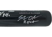 The Sandlot Movie Cast Autographed Black Louisville Slugger Baseball Bat With 8 Signatures Beckett BAS Witness Stock #260068