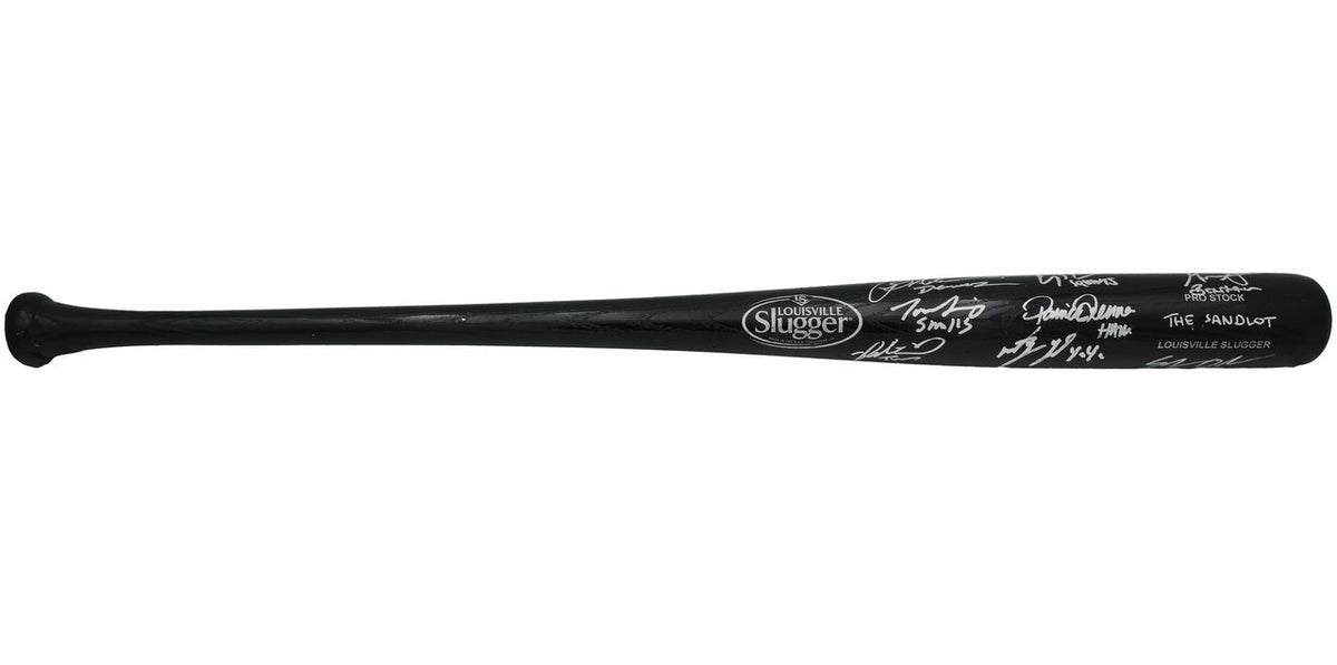 The Sandlot Movie Cast Autographed Black Louisville Slugger Baseball Bat With 8 Signatures Beckett BAS Witness Stock #260068