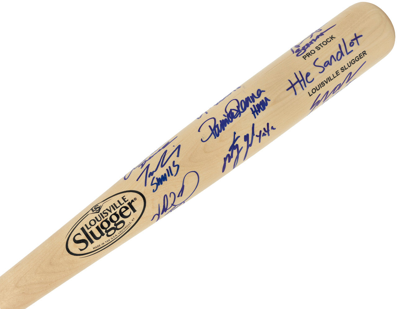 The Sandlot Movie Cast Autographed Black Louisville Slugger Baseball Bat With 8 Signatures Beckett BAS Witness Stock #260068