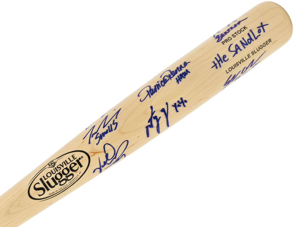 The Sandlot Movie Cast Autographed Blonde Louisville Slugger Baseball Bat With 8 Signatures Beckett BAS Witness Stock #260070