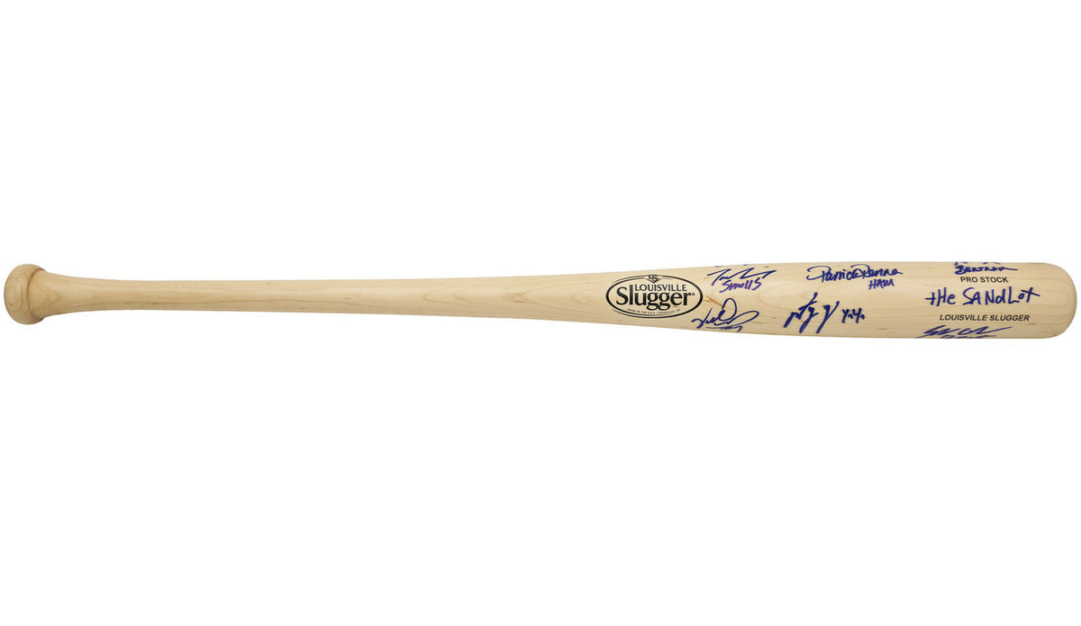 The Sandlot Movie Cast Autographed Blonde Louisville Slugger Baseball Bat With 8 Signatures Beckett BAS Witness Stock #260070