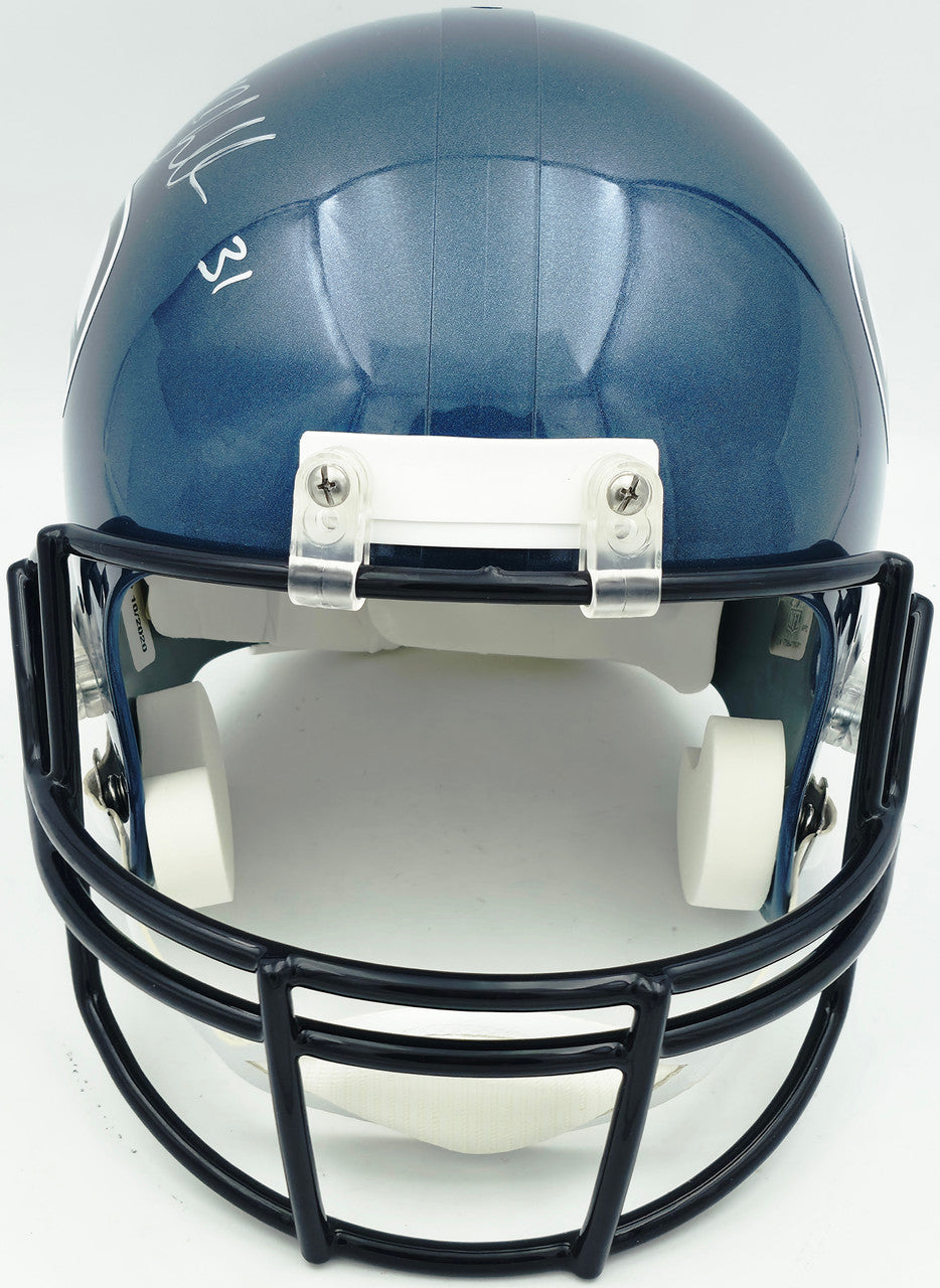 Kam Chancellor Autographed Seattle Seahawks Blue 2002-2011 Throwback Full Size VSR4 Replica Helmet Beckett BAS Witness Stock #258289