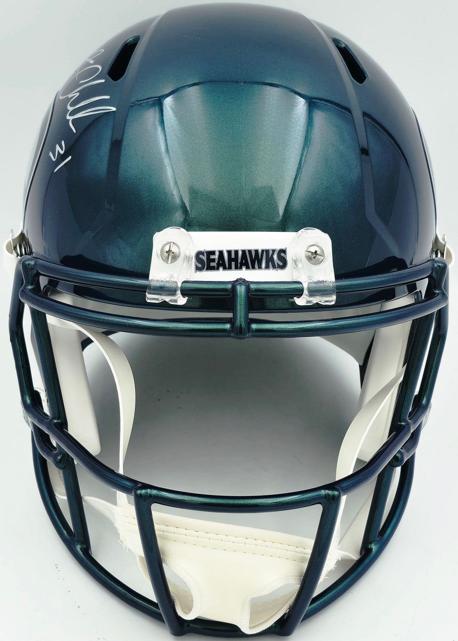 Kam Chancellor Autographed Seattle Seahawks Metallic Green Rivalries Full Size Speed Replica Helmet Beckett BAS Witness Stock #258291