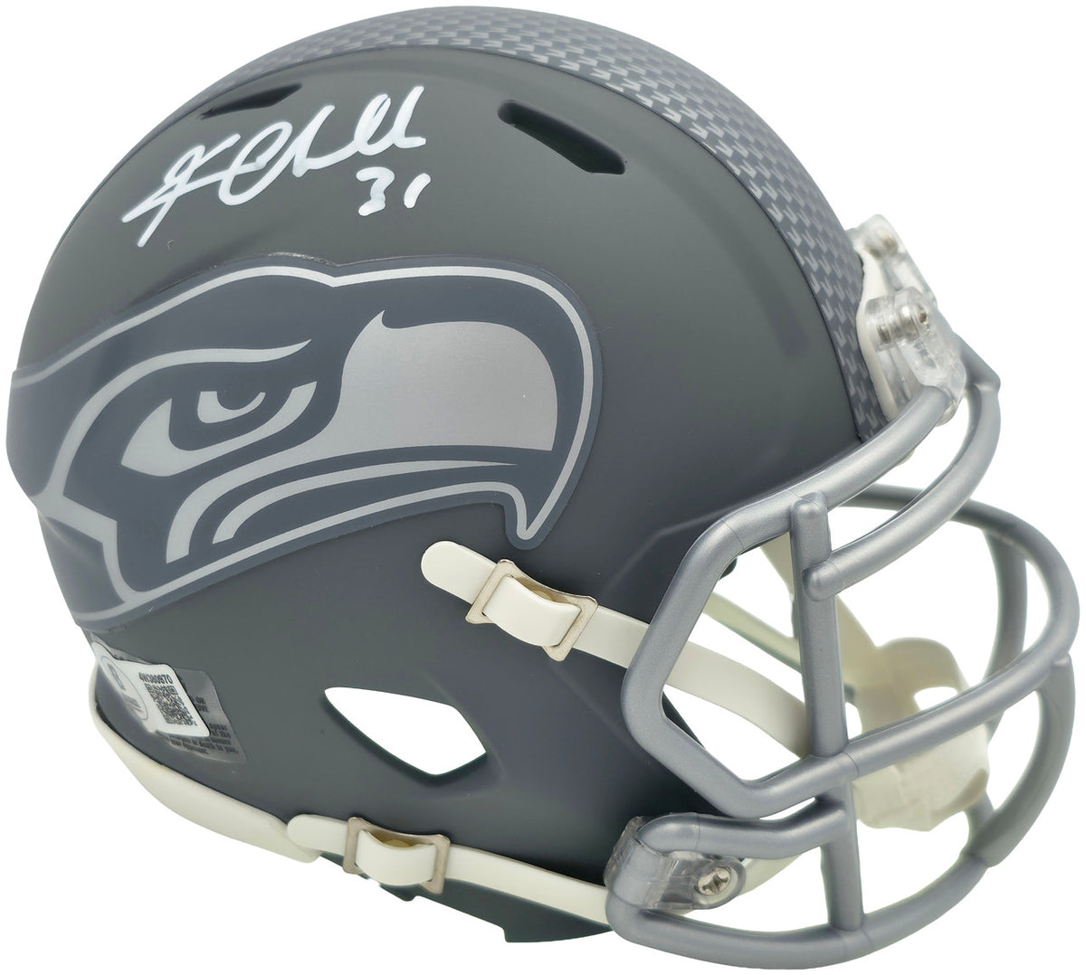 Kam Chancellor Autographed Seattle Seahawks Slate Silver Speed Mini Helmet Beckett BAS Witness Stock #259854