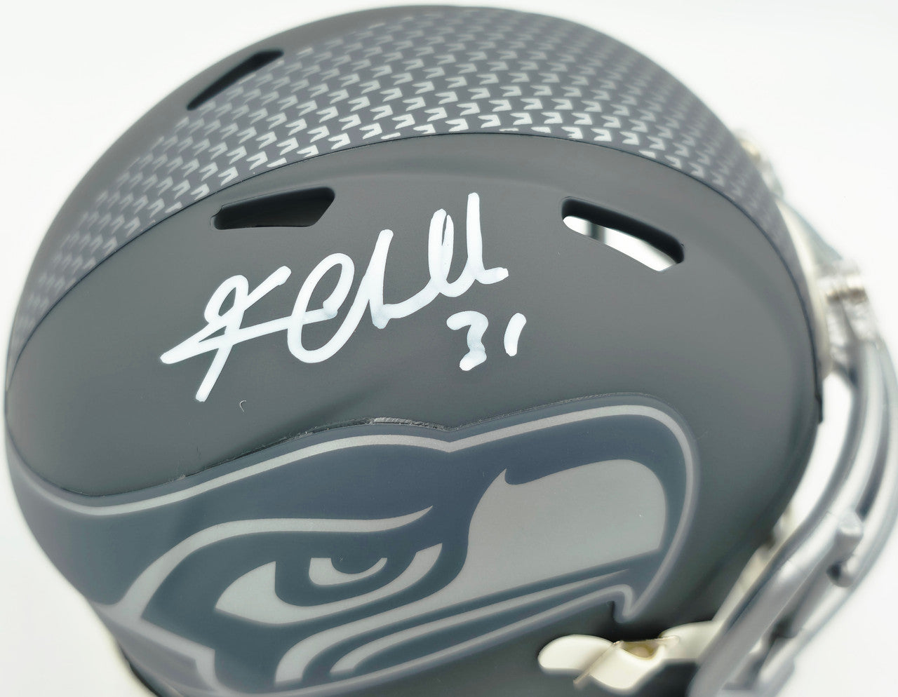 Kam Chancellor Autographed Seattle Seahawks Slate Silver Speed Mini Helmet Beckett BAS Witness Stock #259854