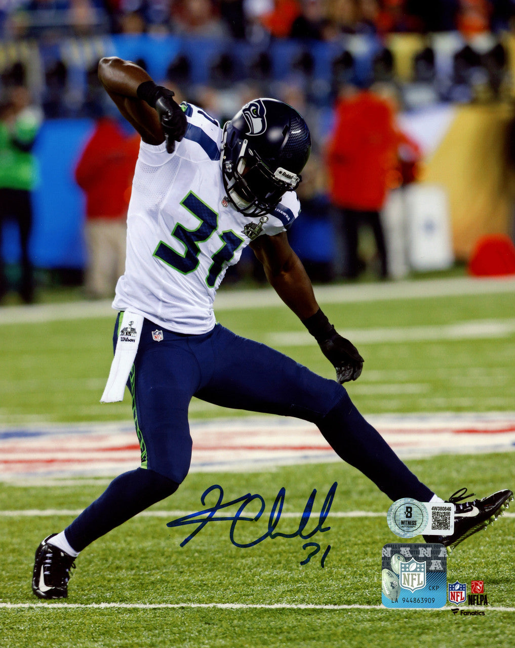 Kam Chancellor Autographed 8x10 Photo (Super Bowl XLVIII) Seattle Seahawks Beckett BAS Witness Stock #259860
