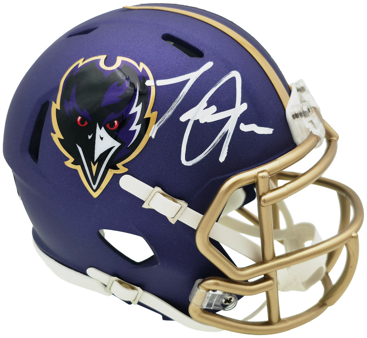 Terrell Suggs Autographed Baltimore Ravens 2024 Alternate Purple Speed Mini Helmet Beckett BAS Witness Stock #261448