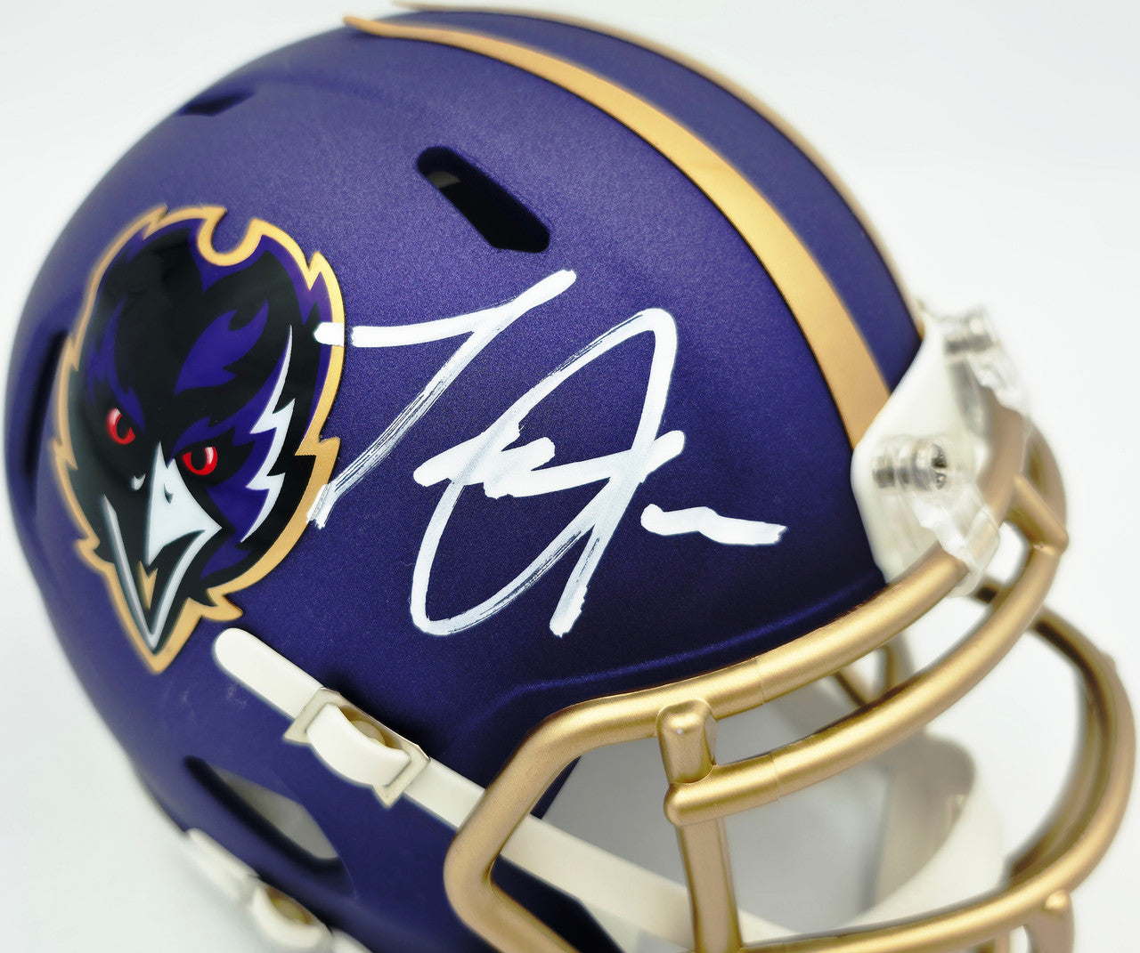 Terrell Suggs Autographed Baltimore Ravens 2024 Alternate Purple Speed Mini Helmet Beckett BAS Witness Stock #261448