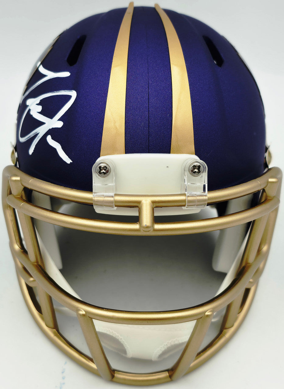 Terrell Suggs Autographed Baltimore Ravens 2024 Alternate Purple Speed Mini Helmet Beckett BAS Witness Stock #261448
