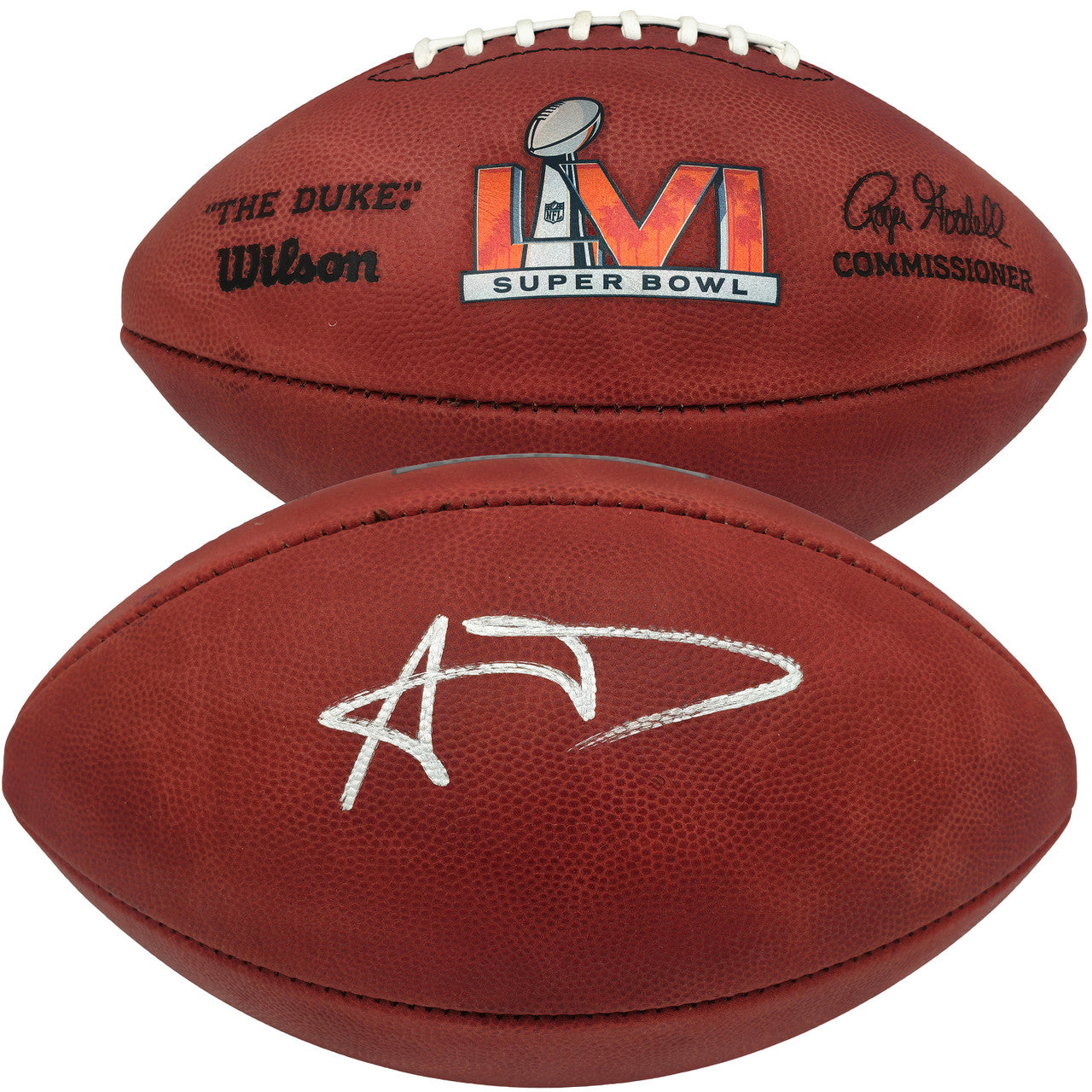 Aaron Donald Autographed Los Angeles Rams Official Super Bowl LVI Logo Leather Football Beckett BAS Witness Stock #261458