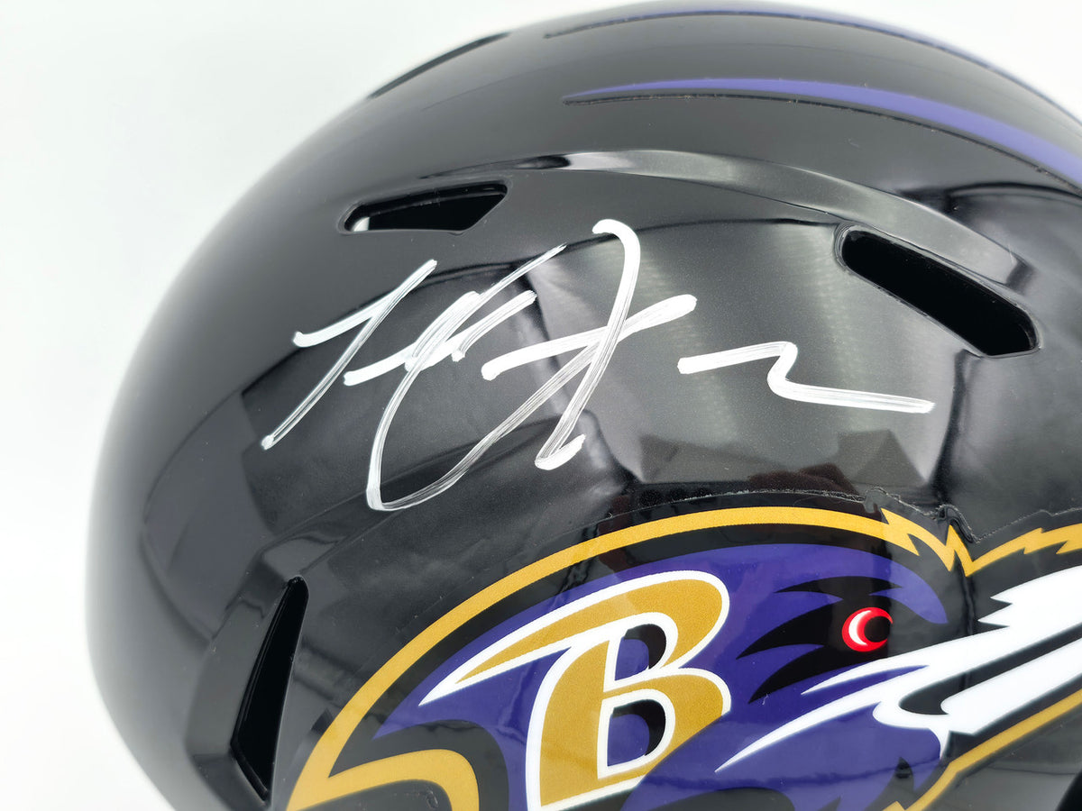Terrell Suggs Autographed Baltimore Ravens Black Full Size Speed Replica Helmet Beckett BAS Witness Stock #261447