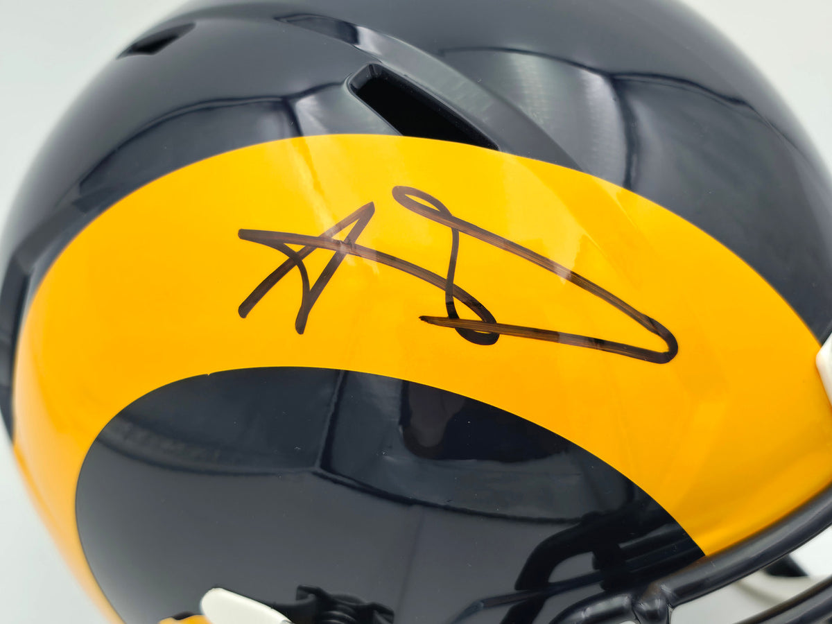 Aaron Donald Autographed Los Angeles Rams Blue 1981-99 Throwback Full Size Speed Replica Helmet Beckett BAS Witness Stock #261453