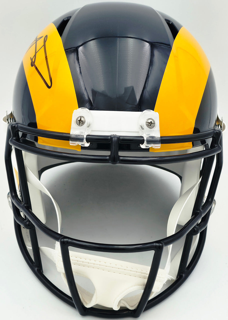 Aaron Donald Autographed Los Angeles Rams Blue 1981-99 Throwback Full Size Speed Replica Helmet Beckett BAS Witness Stock #261453