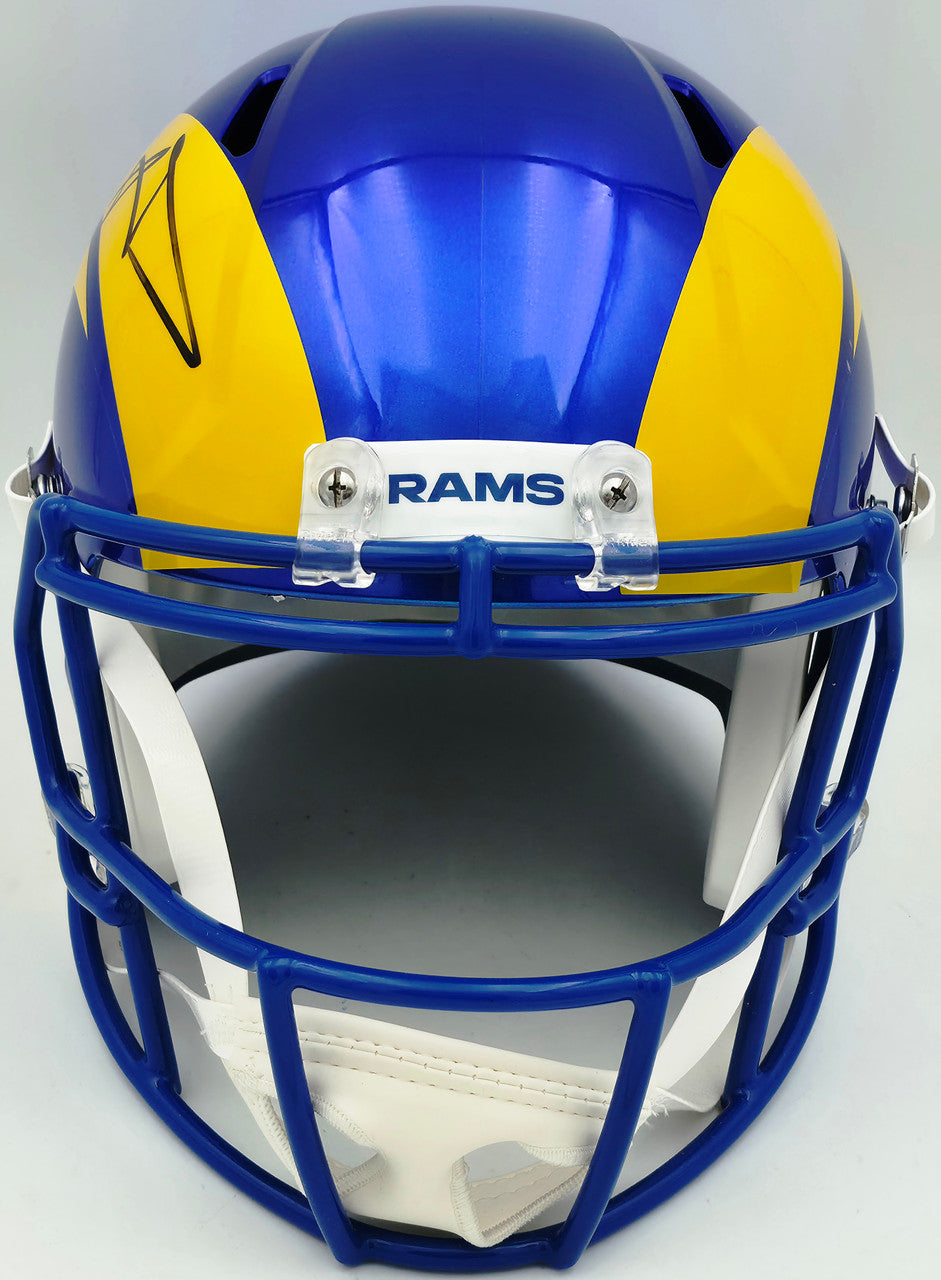 Aaron Donald Autographed Los Angeles Rams 2020 Alternate Blue Full Size Speed Replica Helmet Beckett BAS Witness Stock #261454