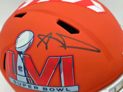 Aaron Donald Autographed Los Angeles Rams Orange Super Bowl LVI Logo Full Size Speed Replica Helmet Beckett BAS Witness Stock #261456