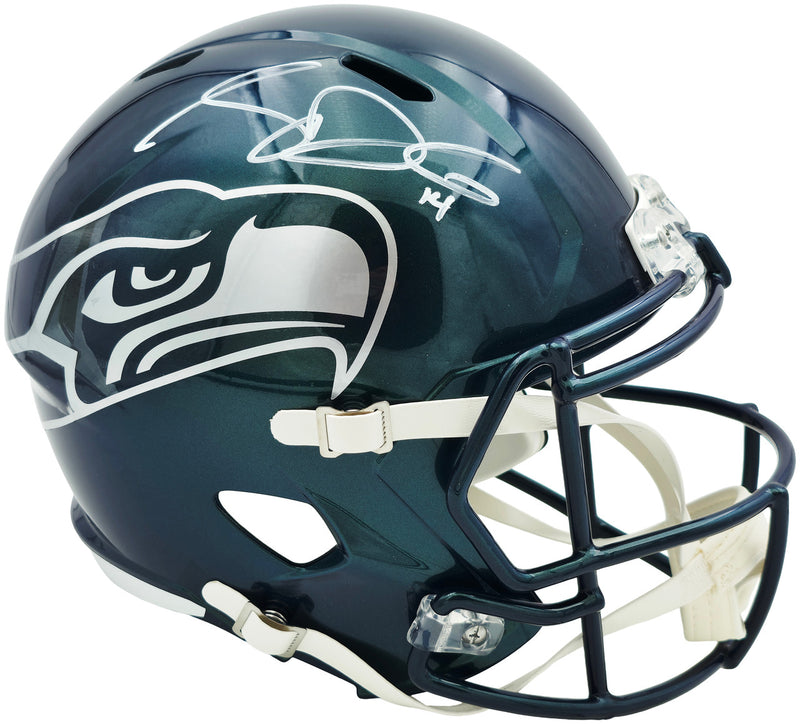 Sam Darnold Autographed Seattle Seahawks Metallic Green Rivalries Full Size Speed Replica Helmet Beckett BAS Witness Stock #261507