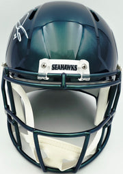 Sam Darnold Autographed Seattle Seahawks Metallic Green Rivalries Full Size Speed Replica Helmet Beckett BAS Witness Stock #261507