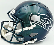 Sam Darnold Autographed Seattle Seahawks Metallic Green Rivalries Full Size Speed Replica Helmet Beckett BAS Witness Stock #261507
