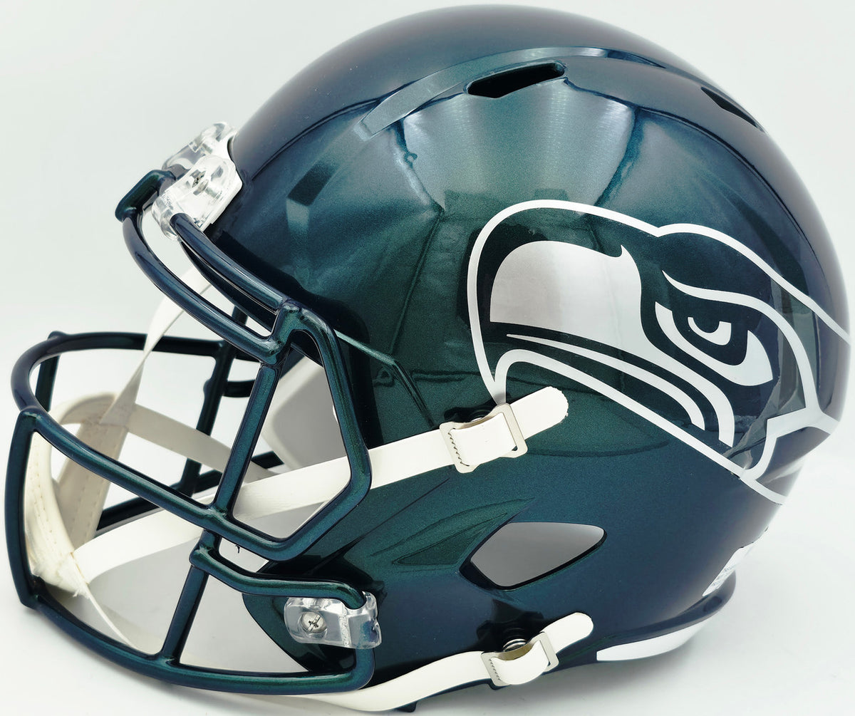 Sam Darnold Autographed Seattle Seahawks Metallic Green Rivalries Full Size Speed Replica Helmet Beckett BAS Witness Stock #261507