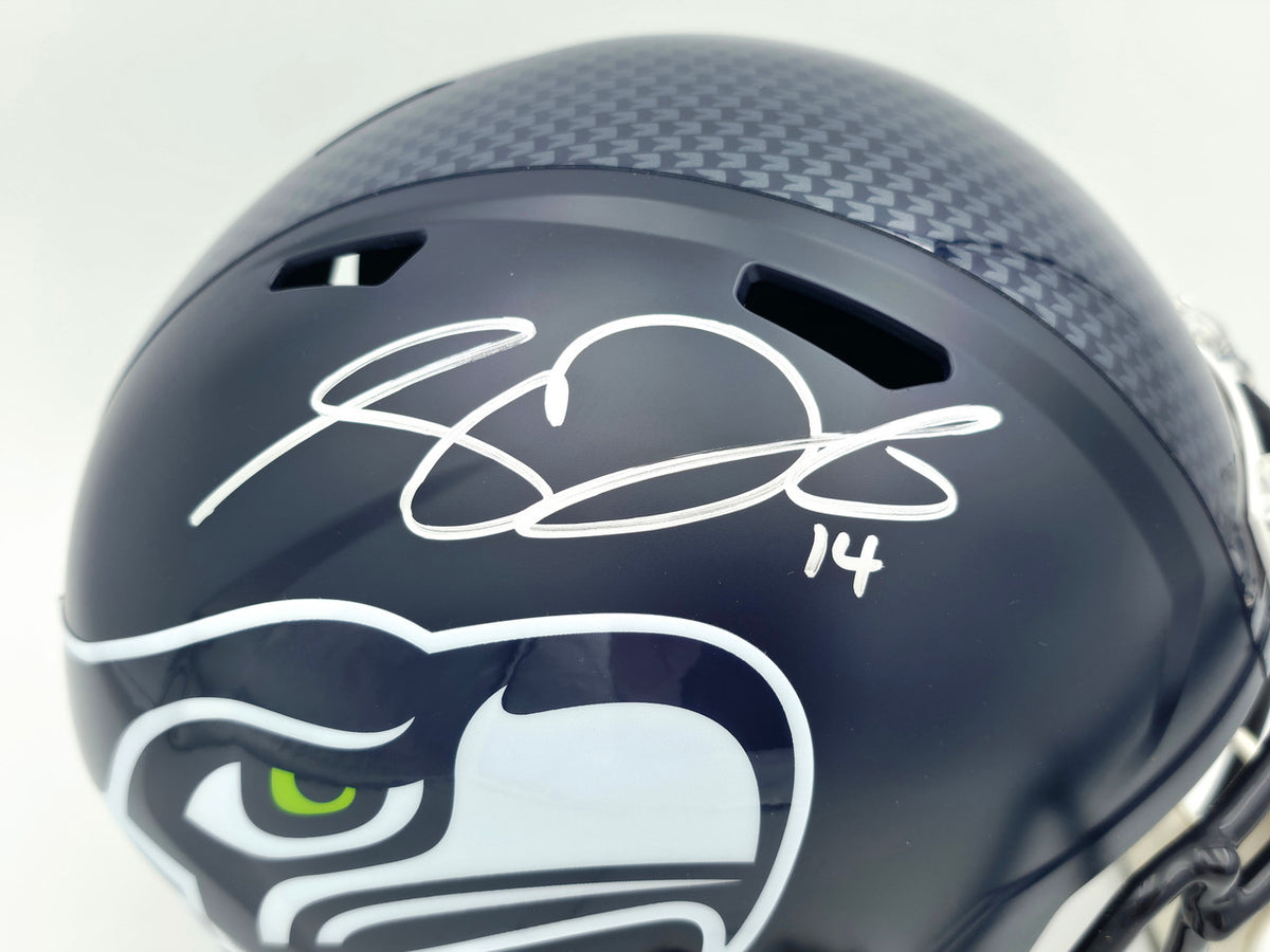 Sam Darnold Autographed Seattle Seahawks Blue Super Bowl LX Champions Logo Full Size Speed Replica Helmet Beckett BAS Witness Stock #261508