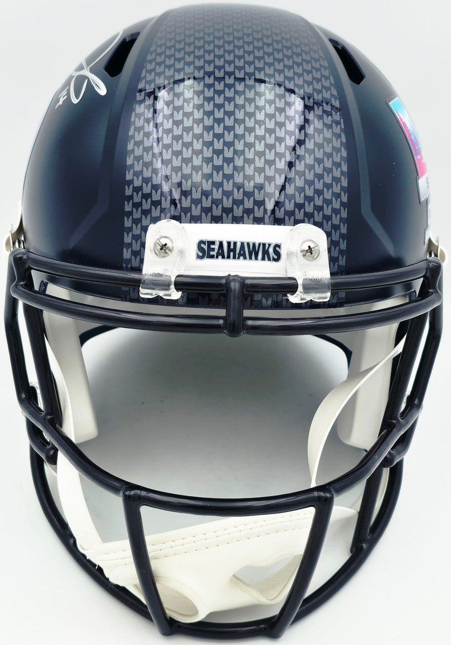 Sam Darnold Autographed Seattle Seahawks Blue Super Bowl LX Champions Logo Full Size Speed Replica Helmet Beckett BAS Witness Stock #261508