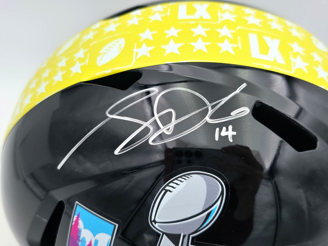 Sam Darnold Autographed Seattle Seahawks Black Super Bowl LX Logo Full Size Speed Replica Helmet Beckett BAS Witness Stock #261509