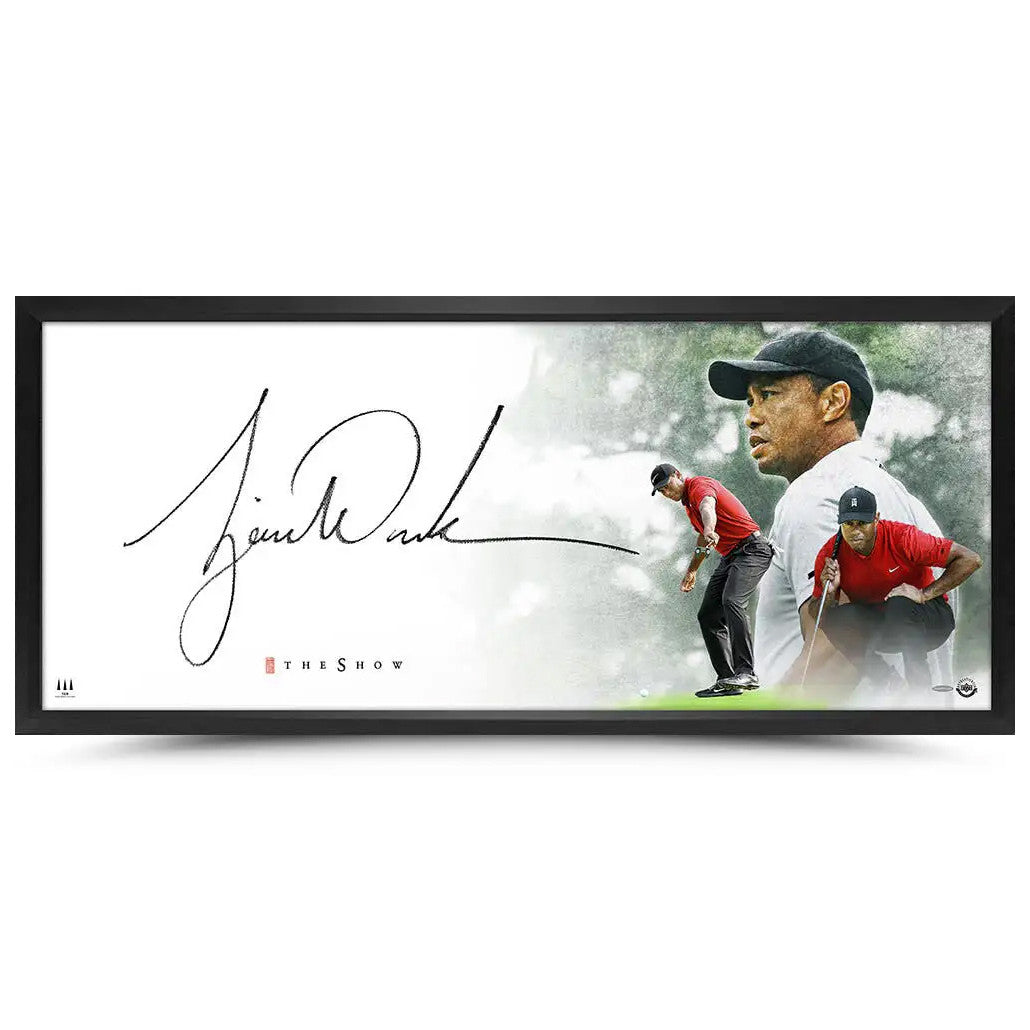 Tiger Woods Autographed Framed The Show 'Masterpiece' 18x44 Photo UDA Holo Stock #261611