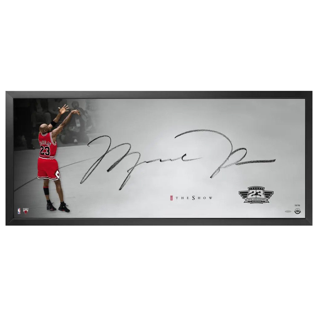 Michael Jordan Autographed Framed The Show 'The Last Shot 25th Anniversary Silver' 18x44 Photo Chicago Bulls UDA Holo Stock #261619