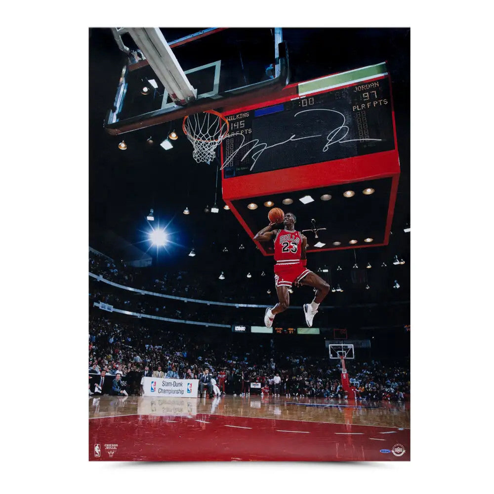 Michael Jordan Autographed 1988 Scoreboard Dunk 30x40 Photo Chicago Bulls UDA Holo Stock #261627