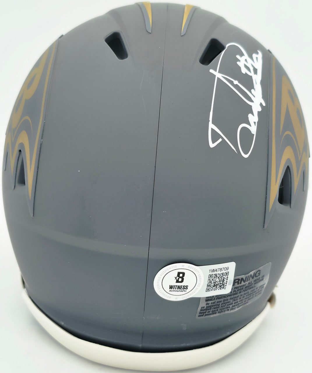 Derrick Henry Autographed Baltimore Ravens Slate Gray Speed Mini Helmet Beckett BAS Witness Stock #261818