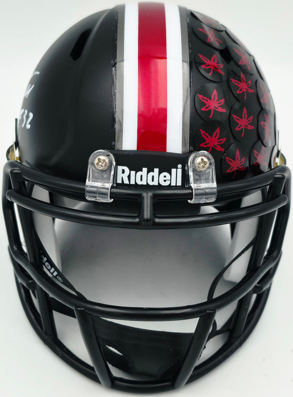 TreVeyon Henderson Autographed Ohio State Buckeyes Alternate Black Speed Mini Helmet Beckett BAS Witness Stock #261834