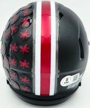 TreVeyon Henderson Autographed Ohio State Buckeyes Alternate Black Speed Mini Helmet Beckett BAS Witness Stock #261834