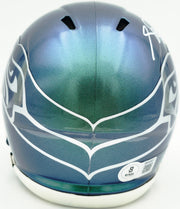 Sam Darnold Autographed Seattle Seahawks Metallic Green Rivalries Speed Mini Helmet Beckett BAS Witness Stock #261846