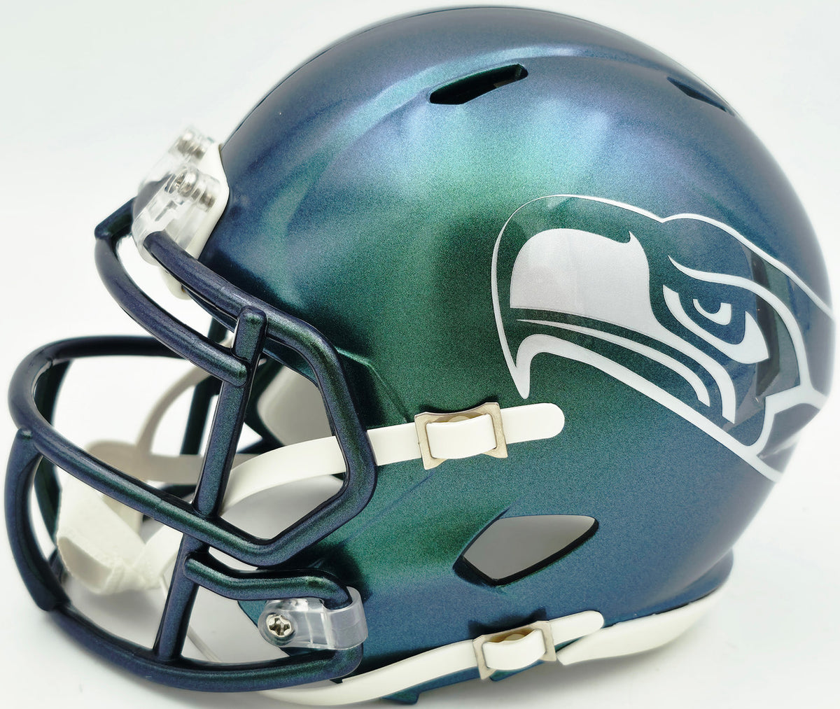 Sam Darnold Autographed Seattle Seahawks Metallic Green Rivalries Speed Mini Helmet Beckett BAS Witness Stock #261846