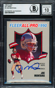Joe Montana Autographed 1990 Fleer All Pro Card #1 San Francisco 49ers Auto Grade Gem Mint 10 Beckett BAS Stock #261780