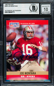 Joe Montana Autographed 1990 Pro Set Card #293 San Francisco 49ers Auto Grade Gem Mint 10 Beckett BAS Stock #261783